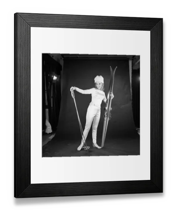Framed Print : Clothing: Fashion: Woman wearing skiing outfit converted from wedding dress