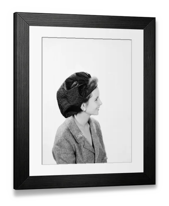 Framed Print : Clothing: Fashion: Hats: Woman wearing mink trimmed beret. Model: Ann Cave. 1962 B1543
