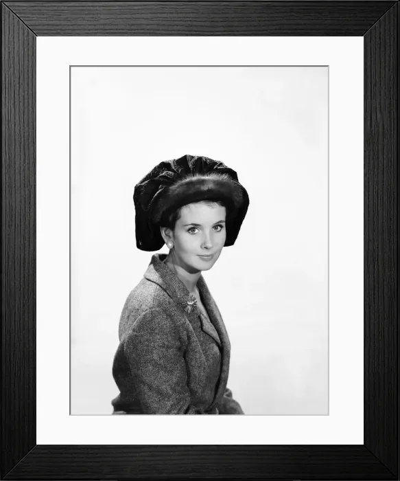 Framed Print : Clothing: Fashion: Hats: Woman wearing mink trimmed beret. Model: Ann Cave