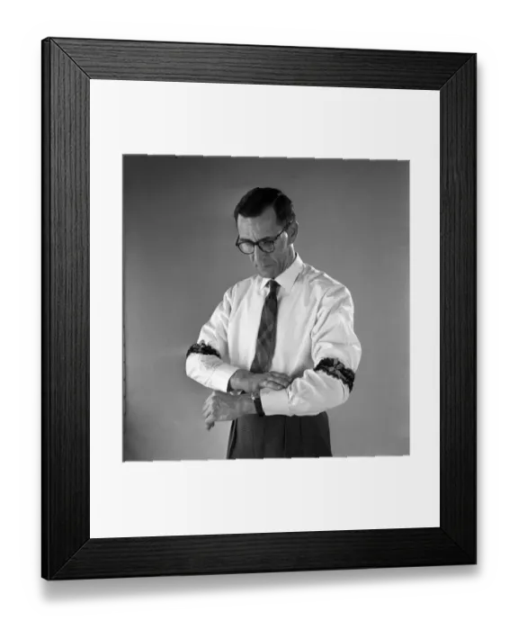Framed Print : Man with garters for armbands circa 1959