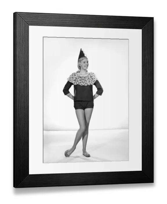 Framed Print : Model Felecity Fosdick wearing pierrot swimming costume. Circa 1959