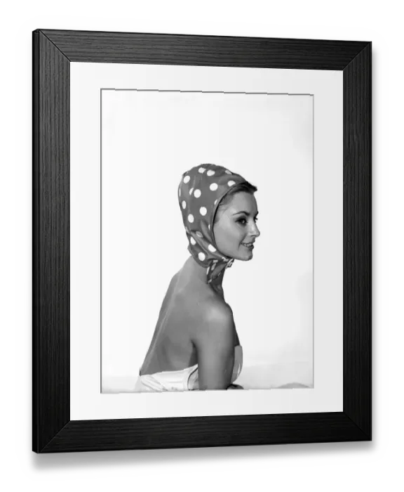 Framed Print : Woman wearing a polka dot hat hood. 1959 Framed Print : Woman wearing a polka dot hat hood. 1959