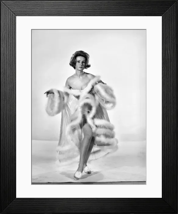 Framed Print : Model Rita Royce wearing marabou fur trimmed nightie. December 1963