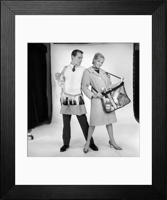 Framed Print : Clothing: Man and woman wearing matching aprons. 1960 B1255-004 Framed Print : Clothing: Man and woman wearing matching aprons. 1960 B1255-004