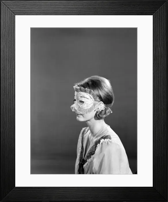 Framed Print : Model Dawn Chapman wearing face mask to aid her in getting a good nights sleep. 1962 Framed Print : Model Dawn Chapman wearing face mask to aid her in getting a good nights sleep. 1962