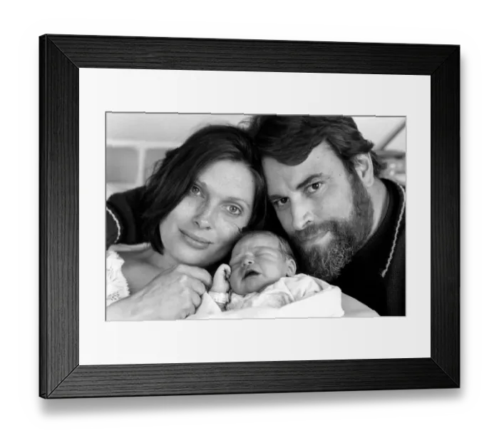 Framed Print : Actor Brian Blessed with wife and new baby. April 1975 Framed Print : Actor Brian Blessed with wife and new baby. April 1975