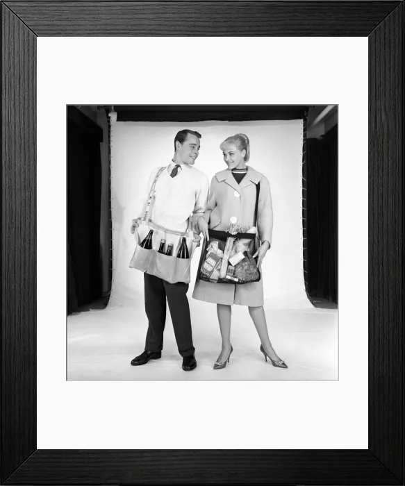 Framed Print : Clothing: Man and woman wearing matching aprons. 1960 B1255-010 Framed Print : Clothing: Man and woman wearing matching aprons. 1960 B1255-010