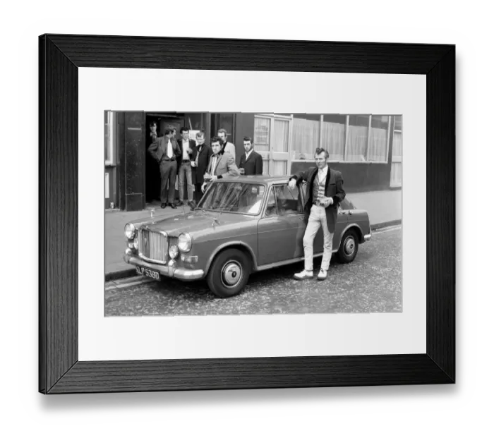 Framed Print : Former Teddy boys gathered outside the Rock n Roll cafe. May 1975