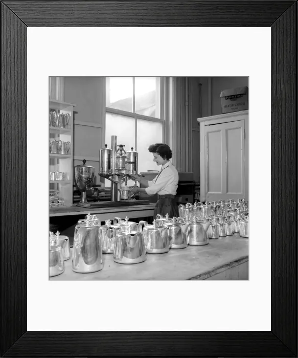 Framed Print : Waitress / woman seen here preparing pots of tea in a cafe. 1957 A17b Framed Print : Waitress / woman seen here preparing pots of tea in a cafe. 1957 A17b