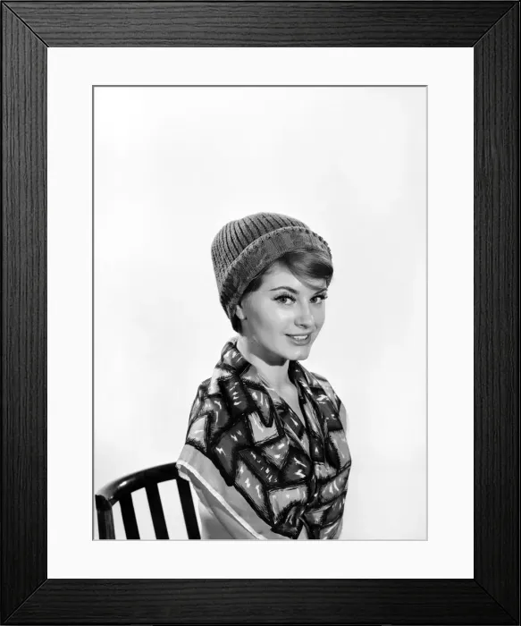 Framed Print : Model Margaret Lorraine wearing knitted cap. 1960 Framed Print : Model Margaret Lorraine wearing knitted cap. 1960