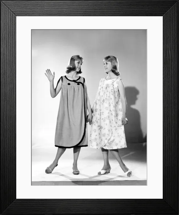 Framed Print : Models Baker twins wearing night dresses. July 1962 Framed Print : Models Baker twins wearing night dresses. July 1962