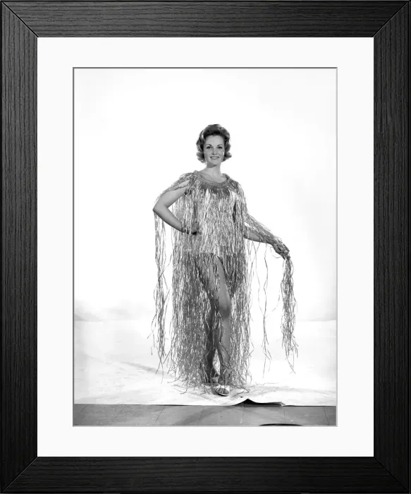 Framed Print : Model Roma Reeves wearing grass dress. Circa 1963 Framed Print : Model Roma Reeves wearing grass dress. Circa 1963