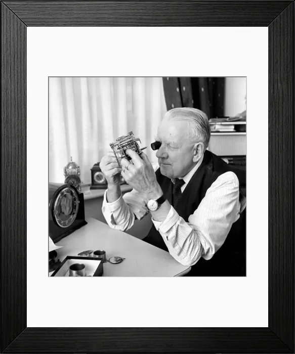 Framed Print : Timelord: Clock repairer Bill Marshall seen here repairing the movement to a mantle clock Framed Print : Timelord: Clock repairer Bill Marshall seen here repairing the movement to a mantle clock