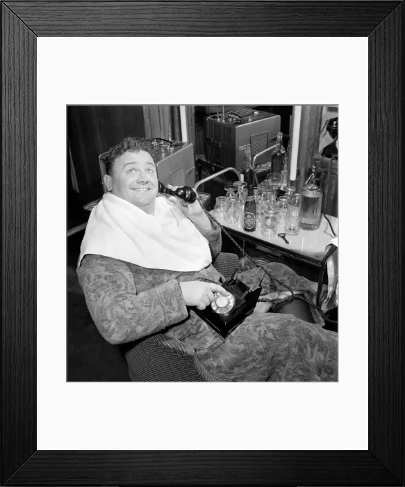 Framed Print : Actor and singer Harry Secombe seen here ordering and then eating a meal order from