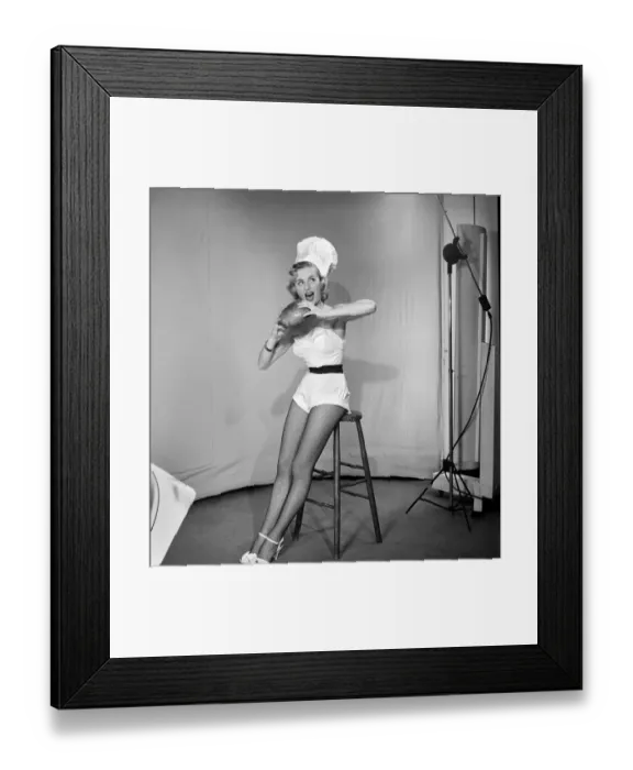Framed Print : Woman wearing chefs hat holding loaf of bread. 1959 E61-011 Framed Print : Woman wearing chefs hat holding loaf of bread. 1959 E61-011