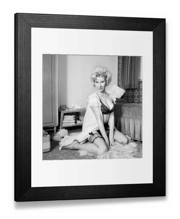Framed Print : Clothing: Fashion: Underwear: Caron Gardner modelling bra, knickers and suspenders