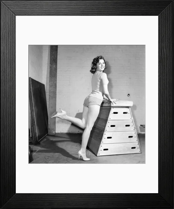 Framed Print : Jean Ryder seen here exercising on a wooden horse. 1959