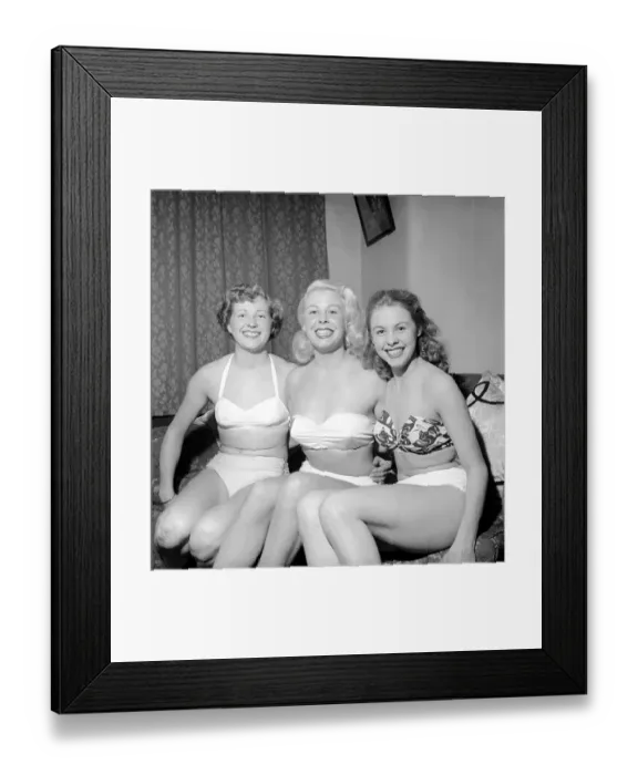 Framed Print : Three showgirls limber up in their digs before a performance. 1959 E09-004