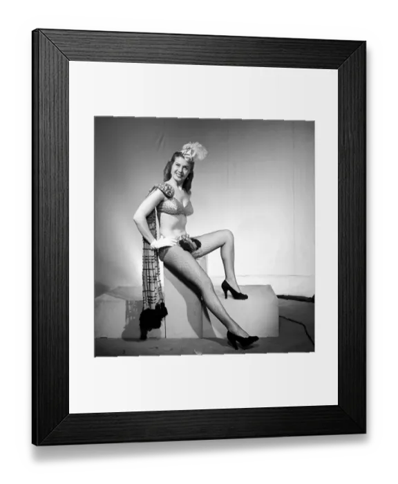 Framed Print : Showgirl wearing bikini with tartan sash fancy dress for hogmanay. 1959 Framed Print : Showgirl wearing bikini with tartan sash fancy dress for hogmanay. 1959