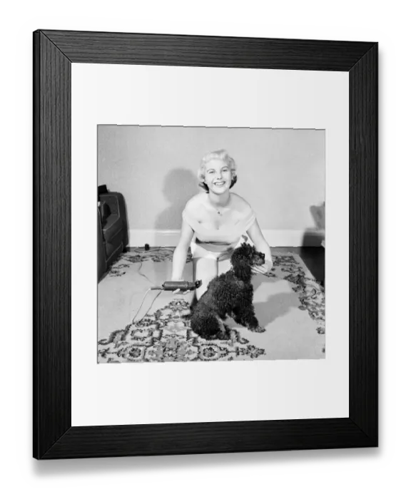 Framed Print : Pat Bolton seen here with her pet poodle dog. 1964 E298-010 Framed Print : Pat Bolton seen here with her pet poodle dog. 1964 E298-010