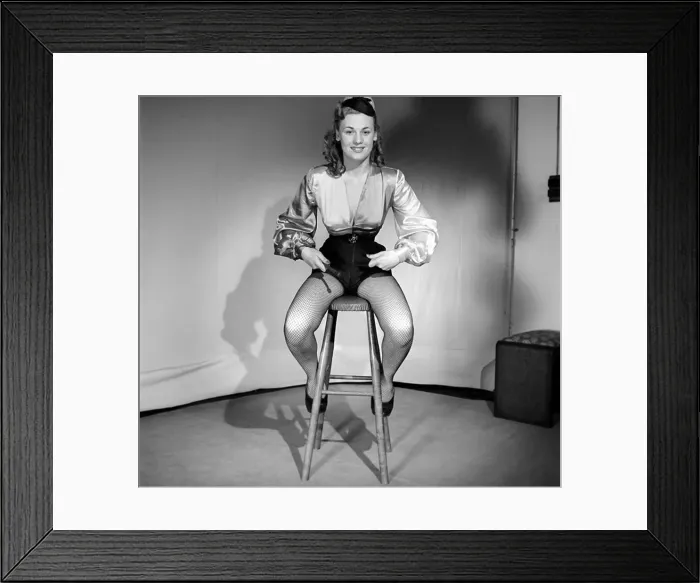 Framed Print : Woman wearing fancy dress jockey outfit. 1959 Framed Print : Woman wearing fancy dress jockey outfit. 1959