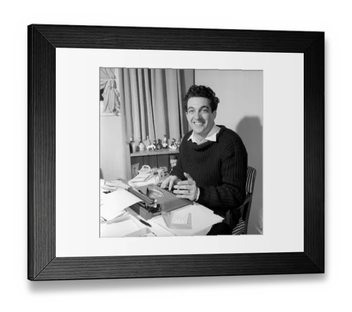 Framed Print : Singer Frankie Vaughan seen here at the typewriter answering some of his fan mail