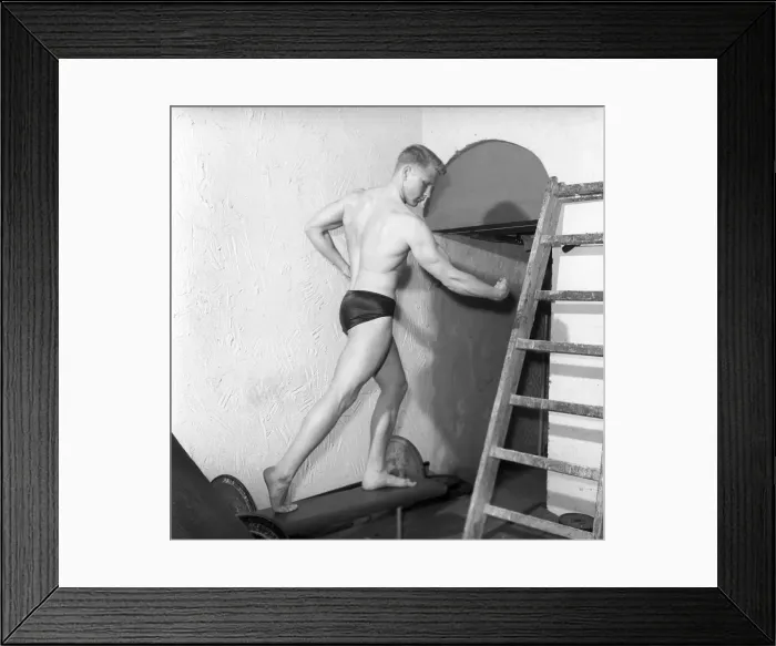 Framed Print : Mens Health: Keep Fit: Body builder Larry Stevens seen have posing Framed Print : Mens Health: Keep Fit: Body builder Larry Stevens seen have posing