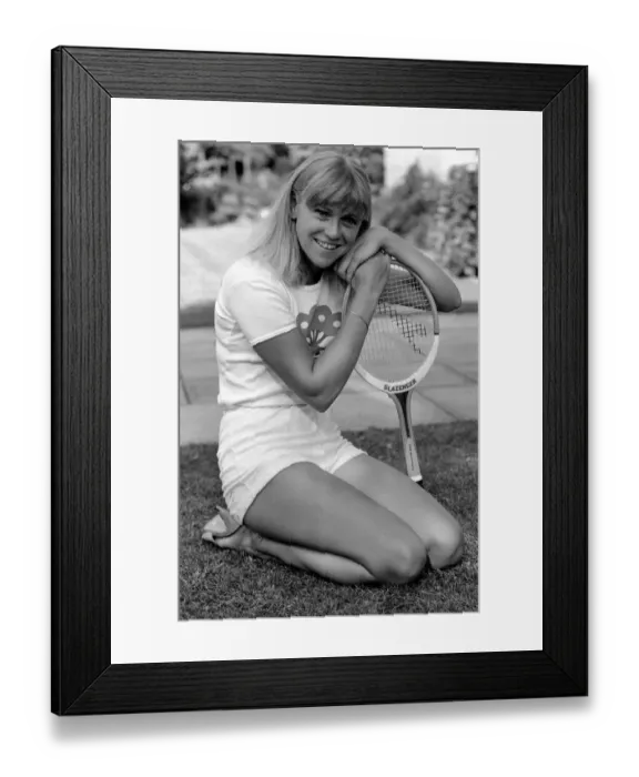 Framed Print : British womens number one tennis player Sue Barker relaxes during a photo shoot Framed Print : British womens number one tennis player Sue Barker relaxes during a photo shoot