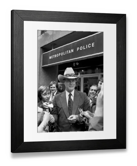 Framed Print : Actor Larry Hagman who plays J. R. Ewing in the programme Dallas seen here surrounded by