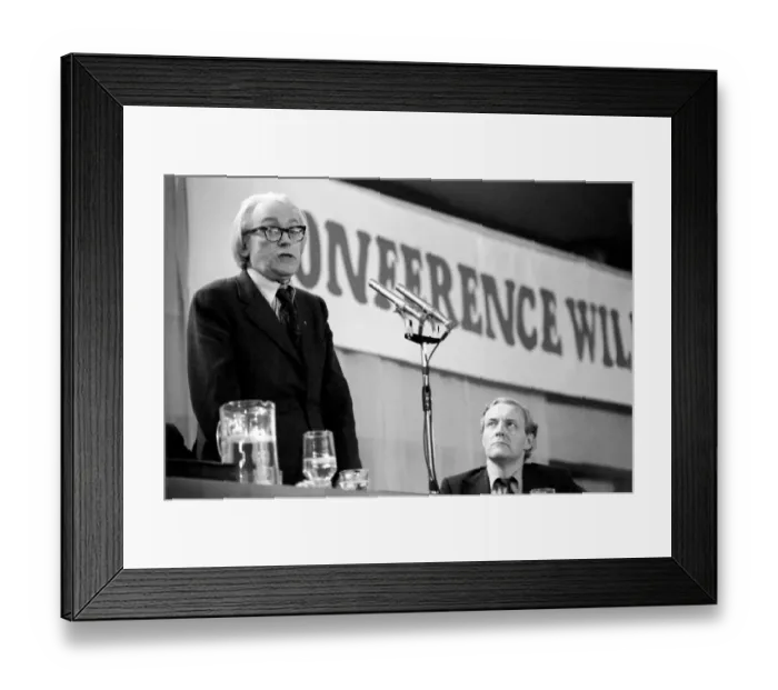 Framed Print : Labour politician and Secretary of State for Employment Michael Foot watched by Tony Benn