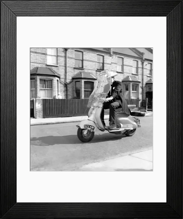 Framed Print : Scooter: Martin Coleman seen here riding his Lambretta scooter. March 1958 A663-017