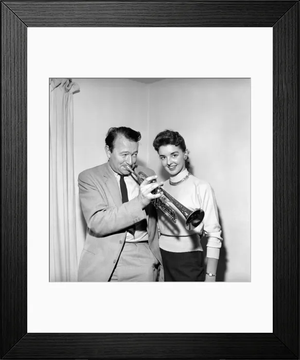 Framed Print : Kim Pearson seen here with jazz trumpet player Humphrey Lyttleton. 1956 A518 Framed Print : Kim Pearson seen here with jazz trumpet player Humphrey Lyttleton. 1956 A518