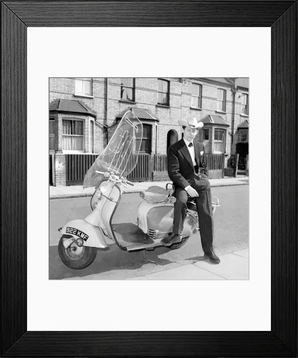 Framed Print : Scooter: Martin Coleman seen here with his Lambretta scooter. March 1958 A663-010 Framed Print : Scooter: Martin Coleman seen here with his Lambretta scooter. March 1958 A663-010
