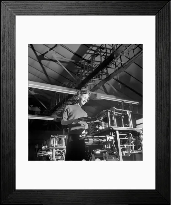 Framed Print : Kathleen Craig juke box queen who selects records for jukeboxes. 1956 A516-006 Framed Print : Kathleen Craig juke box queen who selects records for jukeboxes. 1956 A516-006