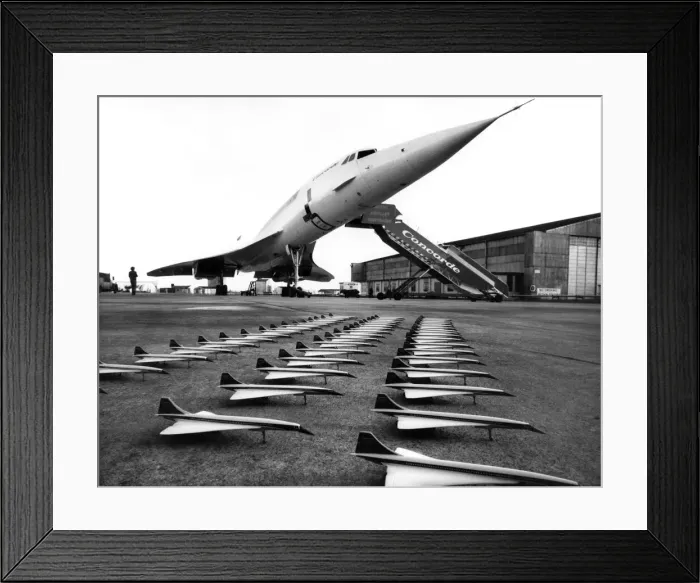 Framed Print : Concordes for 53p Excepting the one at the back. Model Concordes by Corgi Toys line up Framed Print : Concordes for 53p Excepting the one at the back. Model Concordes by Corgi Toys line up