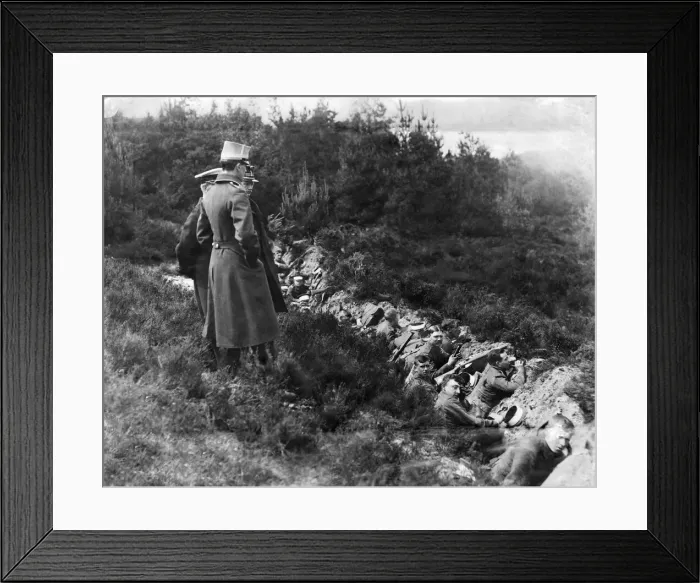 Framed Print : Foreign military attaches observe British army exercises near Aldershot June 1909 Framed Print : Foreign military attaches observe British army exercises near Aldershot June 1909