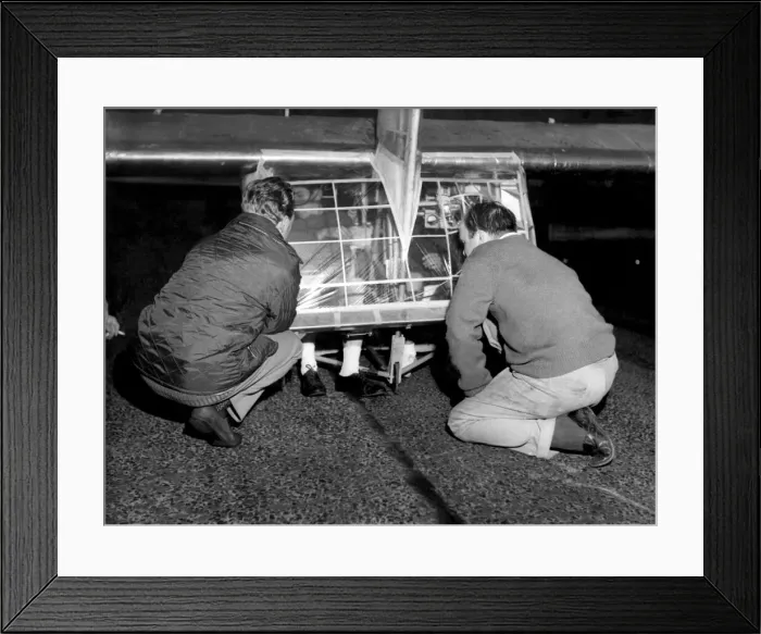 Framed Print : Derek Gray and Barry Stacy attempt to get a man propelled plane off the ground Framed Print : Derek Gray and Barry Stacy attempt to get a man propelled plane off the ground