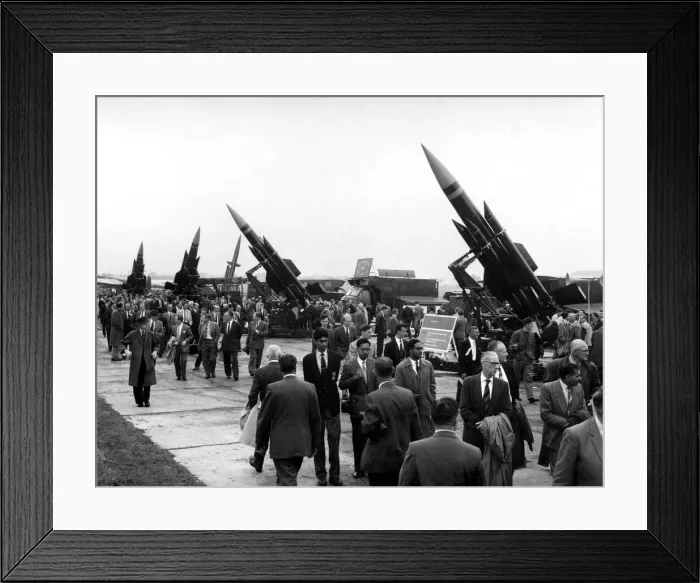 Framed Print : General view of The Royal Artillery Missile Park at the Farnborough Air Show showing a Framed Print : General view of The Royal Artillery Missile Park at the Farnborough Air Show showing a
