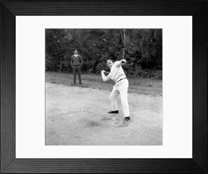 Framed Print : Ted Dexter and Sean Connery at Coombe Hill Golf Course. Sean is seen here showing his Framed Print : Ted Dexter and Sean Connery at Coombe Hill Golf Course. Sean is seen here showing his