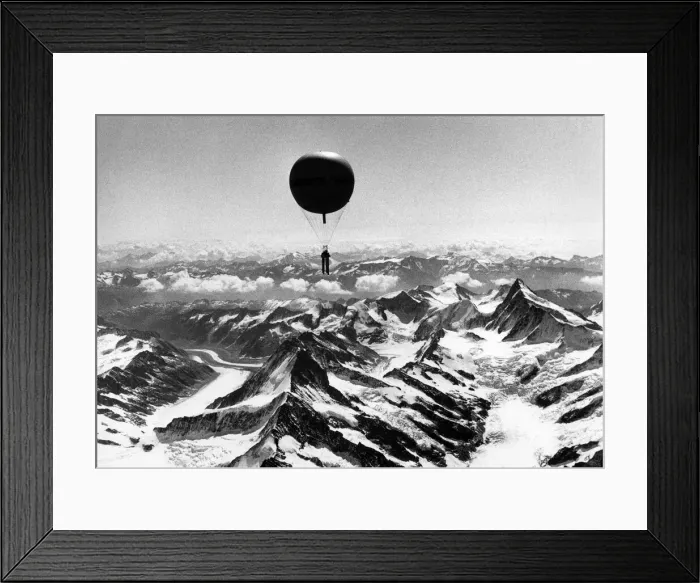 Framed Print : The balloon flight to cross the alps gets under way. The flight replicates one made by Framed Print : The balloon flight to cross the alps gets under way. The flight replicates one made by