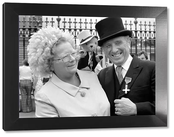 Sooty, Harry Corbett and wife at investiture at Buckingham Palace. Jult 1976