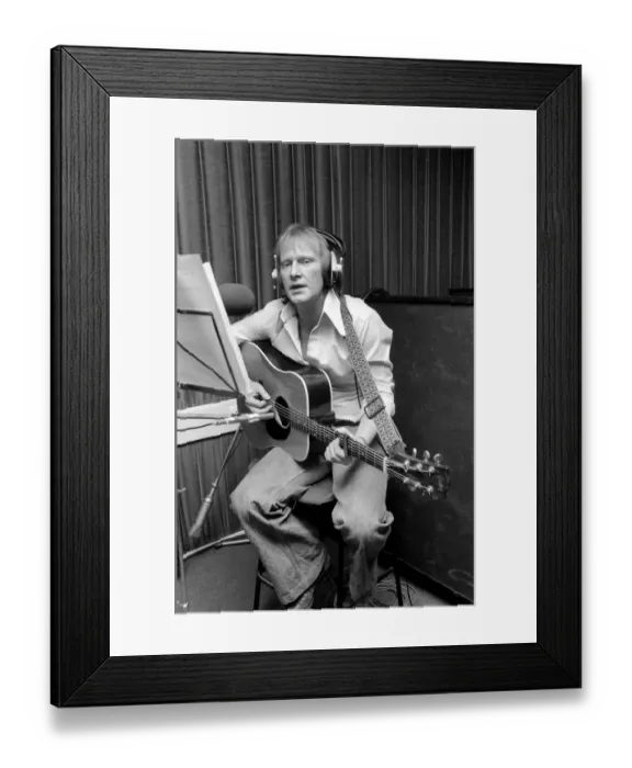 Framed Print : Actor Dennis Waterman, seen here in the recording studio with his guitar. December 1975