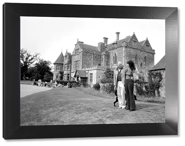 Lord and Lady Montagu in front of their home Palace House Beaulieu Hants. June 1976