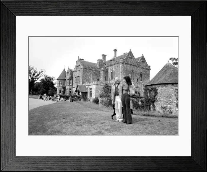 Framed Print : Lord and Lady Montagu in front of their home Palace House Beaulieu Hants. June 1976 Framed Print : Lord and Lady Montagu in front of their home Palace House Beaulieu Hants. June 1976