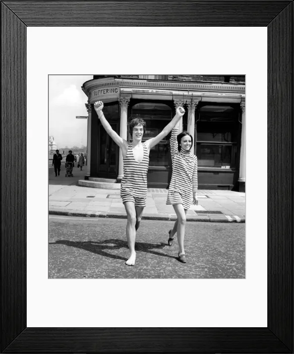 Framed Print : A couple model psychedelic underwear in Knightsbridge. May 1967 X4361-003 Framed Print : A couple model psychedelic underwear in Knightsbridge. May 1967 X4361-003