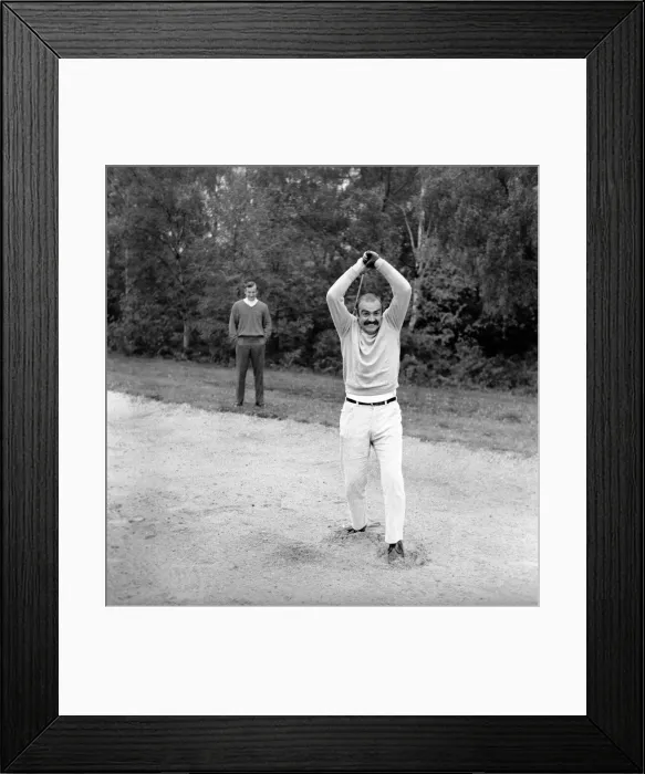 Framed Print : Ted Dexter and Sean Connery at Coombe Hill Golf Course. Sean is seen here showing his Framed Print : Ted Dexter and Sean Connery at Coombe Hill Golf Course. Sean is seen here showing his