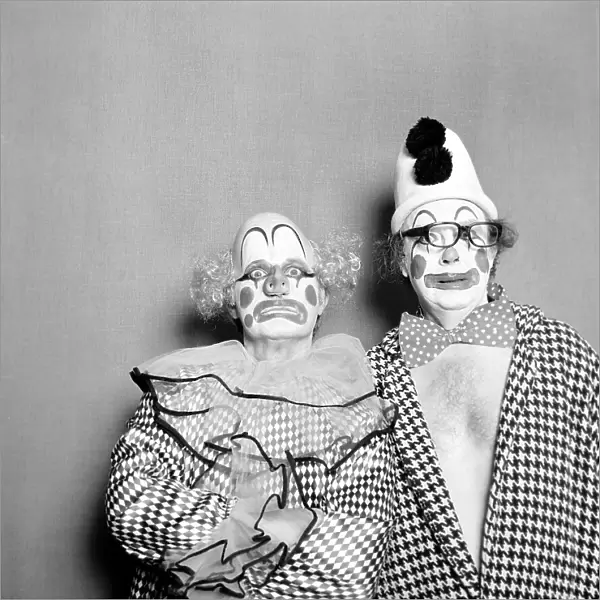 Morecombe and Wise comedy double act seen here as Clowns. June 1976