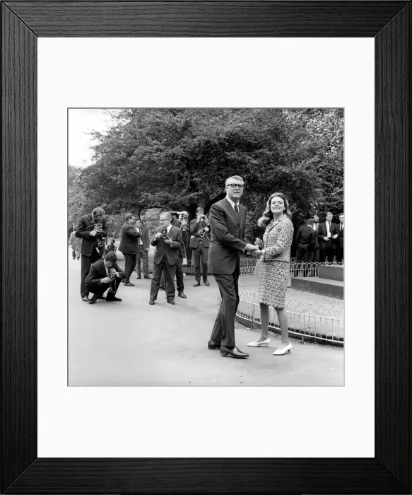 Framed Print : Cary Grant and his not-so-new bride Dyan made a happy picture in London when they faced Framed Print : Cary Grant and his not-so-new bride Dyan made a happy picture in London when they faced
