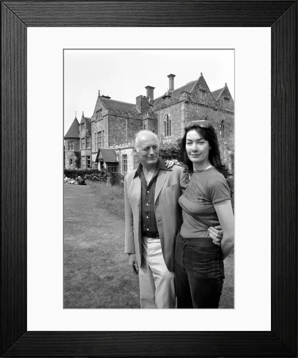 Framed Print : Lord and Lady Montagu in front of their home Palace House Beaulieu Hants. June 1976
