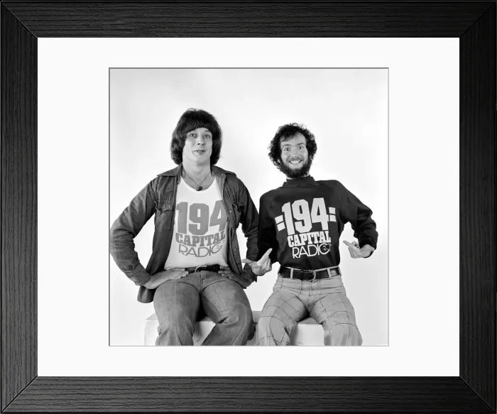 Framed Print : Disc Jockeys Roger Scott and Kenny Everett. January 1976 Framed Print : Disc Jockeys Roger Scott and Kenny Everett. January 1976